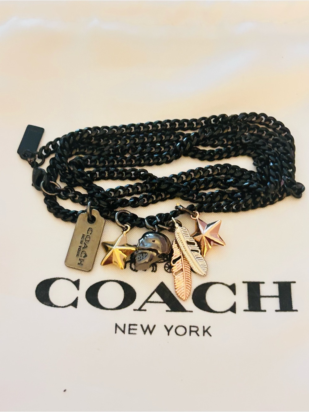 EXTREMELY RARE Coach Black Chain Necklace with Skull, Feather, Star Charms - Picture 8 of 16